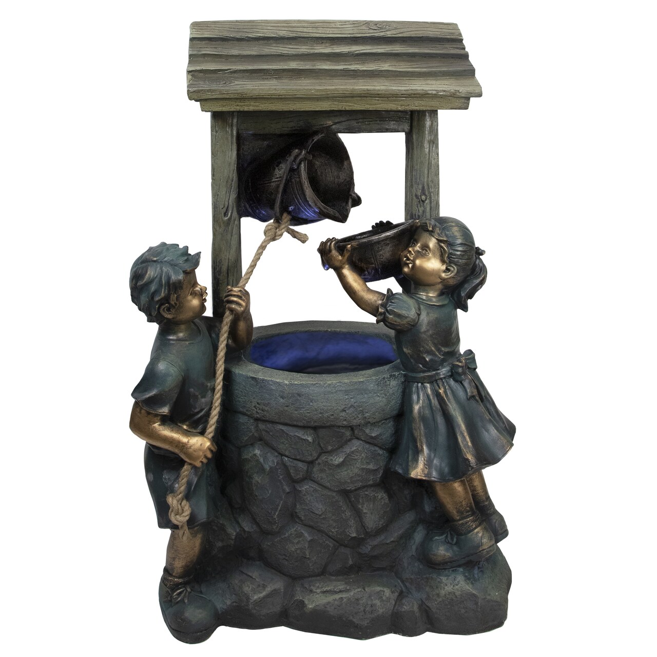 Northlight 35" LED Boy and Girl at a Wishing Well Water Fountain